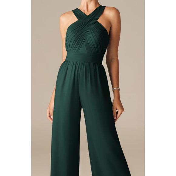 AW BRIDAL 2 XS Dark Emerald Green Lorraine party wide leg jumpsuit NEW B41 - Picture 2 of 7